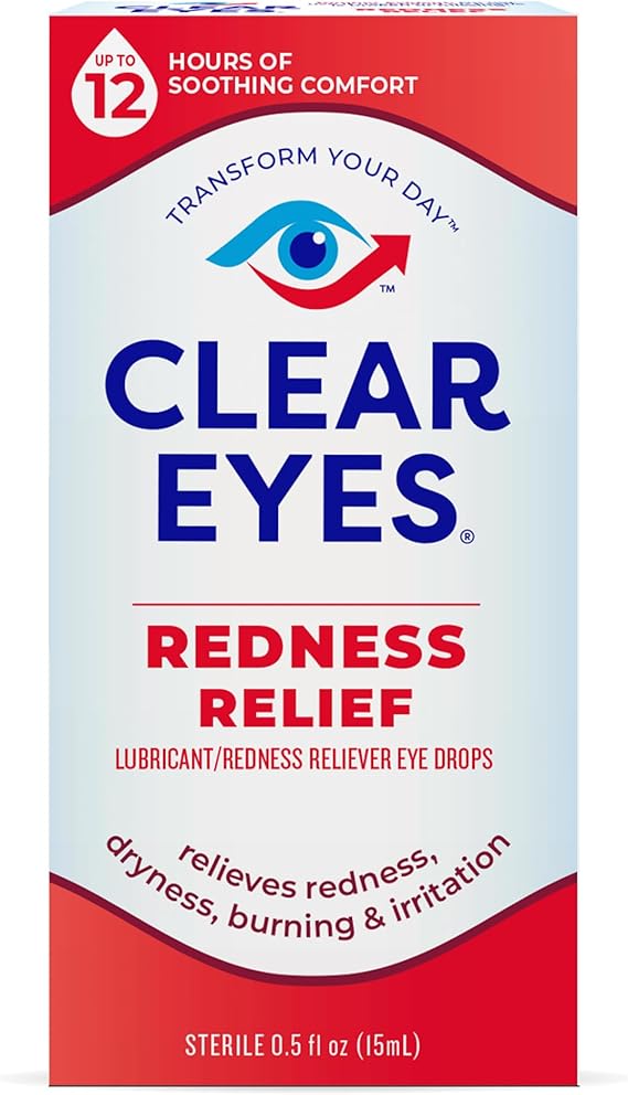 Clear Eyes Redness Relief Eye Drops, 0.5 Fl Oz | 12 Hours of Soothing Comfort, Fast-Acting, Daily Use, Whiten Eyes and Relieve Dryness, Burning and Irritation