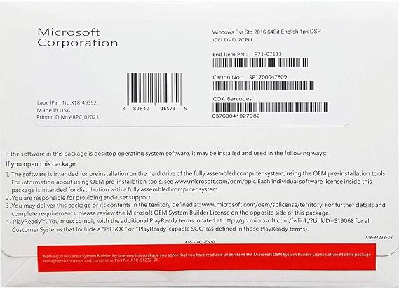 Windows Server Standard 2016, 64-Bit, 16-Core
