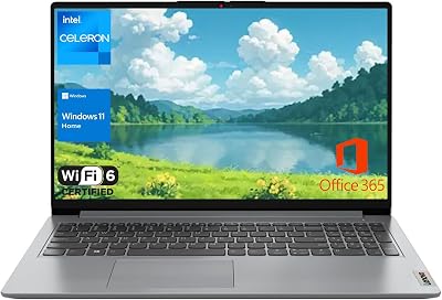 Lenovo IdeaPad 1 Home Laptop, 15.6 FHD Display, Intel Celeron Dual Core Processor, 128GB RAM, 16TB SSD, 1 Yr Office 365, Wi-Fi 6, Webcam, Windows 11 Home, Arctic Grey