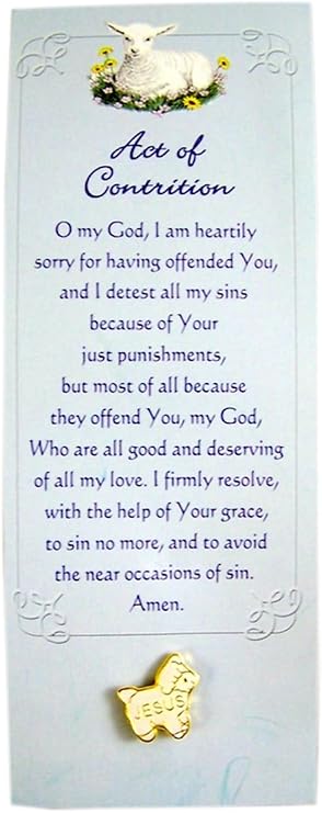 First Reconciliation Prayer Guide Card and Lapel Pin for Kids, Book Mark with Act of Contrition, 6 Inch