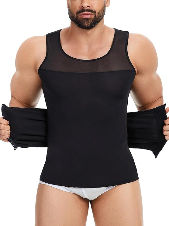 Mens Compression Shapewear Vest Body Shaper Slimming Undershirt Tank Top for Workout Gym