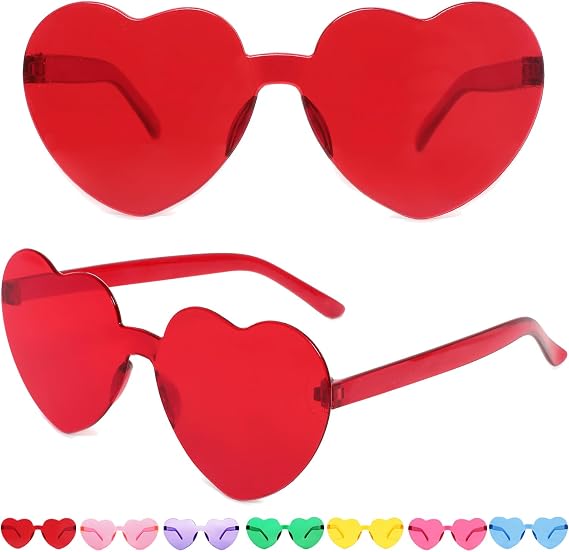 Heart Shaped Sunglasses for Women Trendy Heart Sunglasses Rimless Transparent Glasses Colorful Rave Party Favors