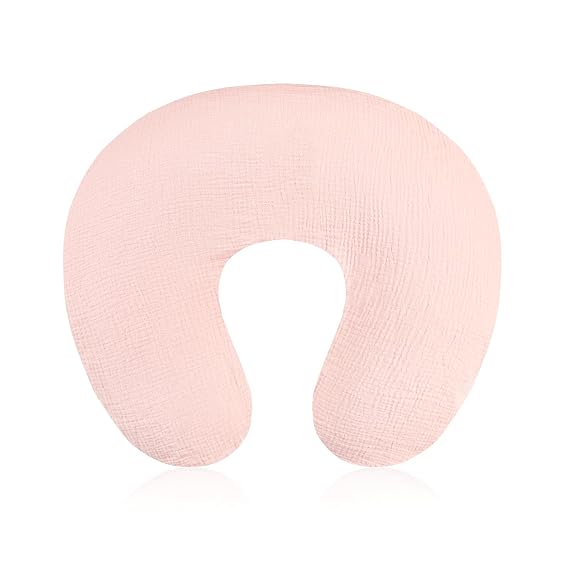 Baby Nursing Pillow Cover, Removeable Breastfeeding Pillow Slipcover, Muslin Nursing Pillow Case for Newborn Boys Girls, Soft Fabric Fits Snug On Infant, Washable & Breathable, Pink (Cover Only)