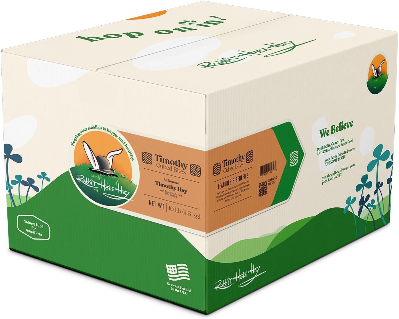 Rabbit Hole Hay - All Natural Timothy Hay Cubed Bites for Small Pets - 10 lb Box - Premium Pet Feed