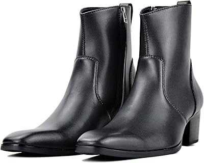 OSSTONE Men Chelsea Ankle Boots Leather Microfiber Chukka Designer Boots with Side Zipper Heel Dress Boots JY016