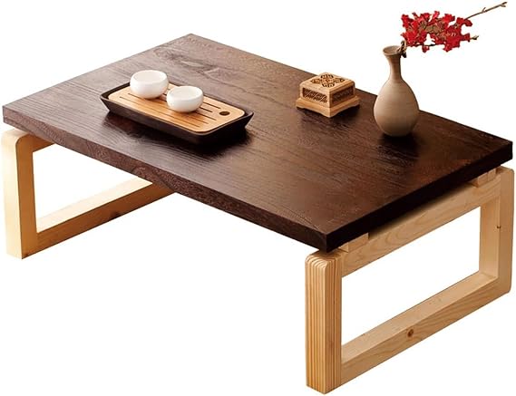 Wood Dining Table Folding Low Coffee Table Floor table for Sitting On The Floor Foldable Kotatsu Table Meditation Table Side Desk Bed Table laptop table for Living Room Bedroom Office(Brown,120*55*38