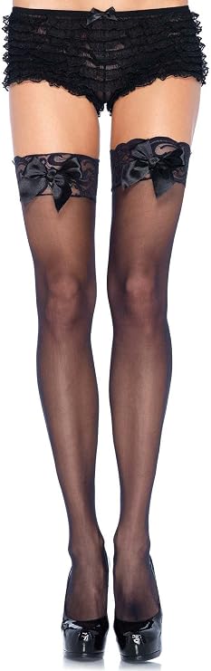 Leg Avenue womens Satin Bow Accent Lace Top Thigh Highs