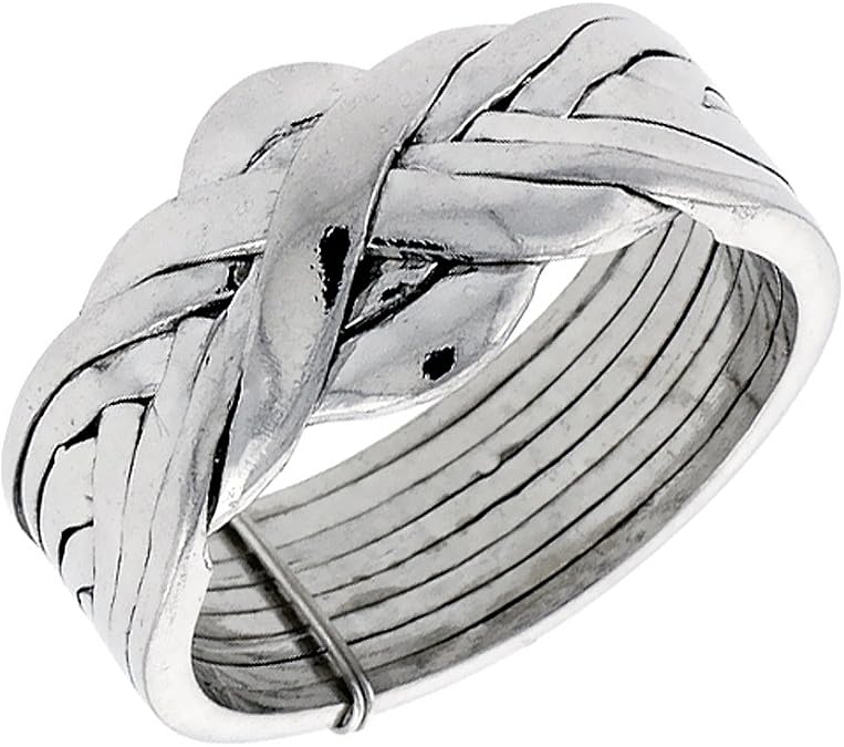 Sterling Silver 8-Piece Puzzle Ring for Men and Women 12mm wide sizes 5-13