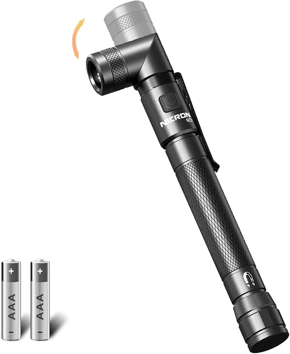 NICRON N73 Portable LED Pen Flashlight with 4Mode,Clip,Magnet, 150 Lumen 90 Degree Twist Angle Pocket Penlight with IPX4 Waterproof, Excellent for Tight Space,Mechanic, 2AAA Battery Include