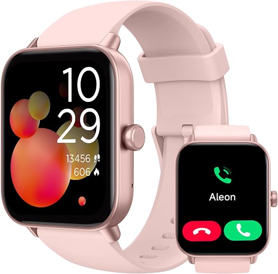 TOOBUR Smartwatch for Women Compatible Alexa and Phone Function 1.8 Inch Fitness Watch with 100 Sports 24/7 Pulse Pedometer and Fitness Tracker IP68 Waterproof for Swimming Compatible Android iOS