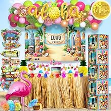 180 pc Premium Luau Party Decorations Set Hawaiian Birthday Party Decor with Balloons, Backdrop, Table Skirt, Toppers & More Tropical Aloha Themed Supplies for Indoor & Outdoor Celebrations