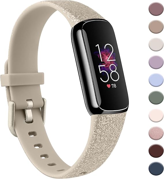 AK スポーツバンド Fitbit Luxeバンド対応 レディース メンズ ソフトシリコン交換用スポーツストラップ リストバンド Fitbit Luxe フィットネス&ウェルネストラッカー用 Lサイズ、輝くシャンパンゴールド