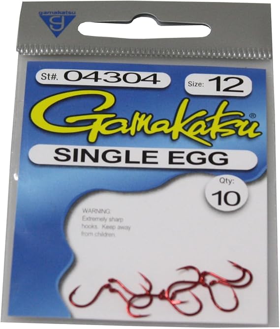 Gamakatsu 04307 Single Egg Loose Hooks (10 Pack), Size 6, Red
