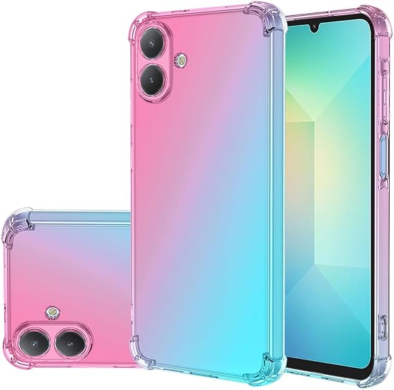 for Galaxy A07 Case/for Samsung A 07 SM-A075B Case, Clear Cute Gradient Phone Cover Slim Anti Scratch Flexible TPU Cover Shockproof Protective Cases for Samsung Galaxy A07 Pink/Green