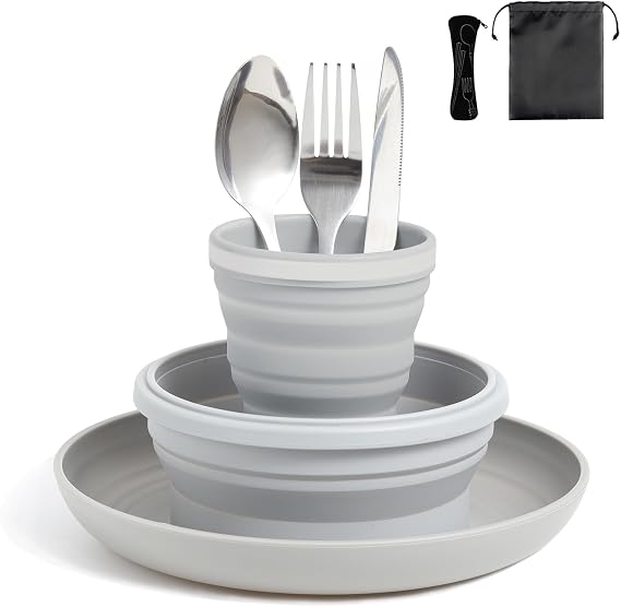 Portable Camping Plate Bowl Cup Cutlery Set for 1 for for Travel & Outdoor.