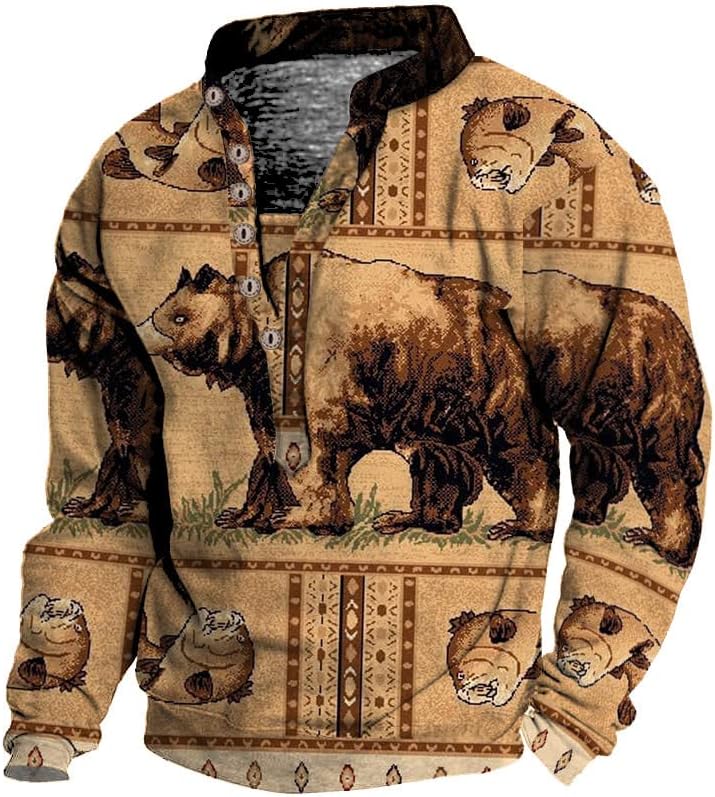 Mens Long Sleeve Quarter Button Sweatshirt 2023 Fall Winter Retro Mock Neck Corduroy Pullover Jacket Sweaters