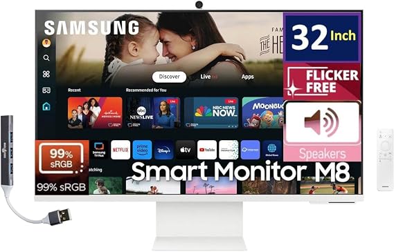 Samsung 32" 4K UHD Smart Monitor with Streaming TV, White Color w/DKZ Hub