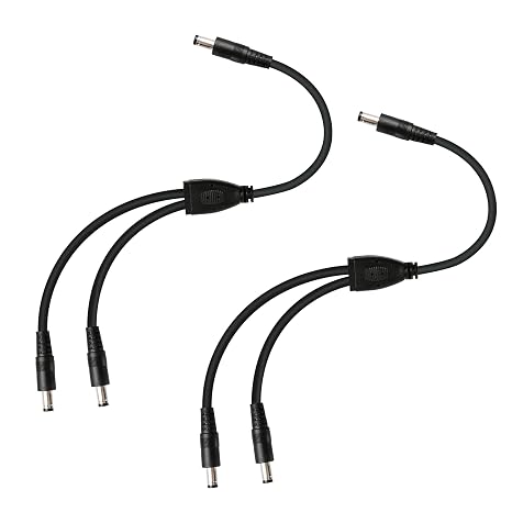 GINTOOYUN 2 PCS DC Y Splitter Power Cable 18AWG DC 5.5MM x 2.1MM Male to Dual DC 5.5MM x 2.1MM Male Supply Splitter Cable for LED Light Bar CCTV Security Cameras etc(1FT)