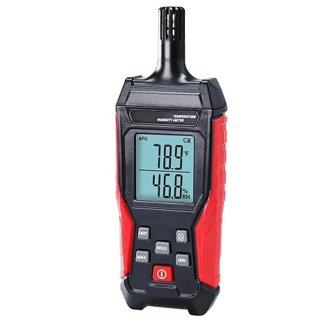 Humidity and Temperature Meter Digital Temperature&Humidity Meter, High Precision Psychrometer with 0-100% Relative Humidity,4F-140F Ambient Temperature, Large LCD Backlight, Hold Max Min Display