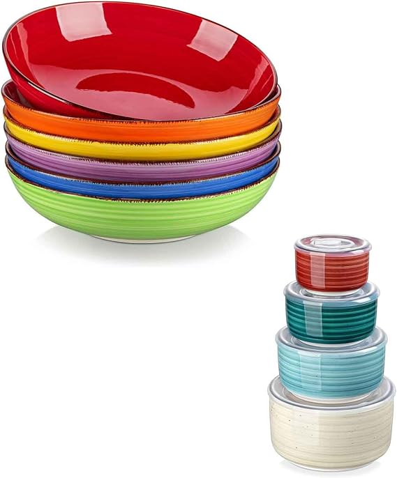 vancasso Bonita Pasta Bowls Set of 6 Bundles Ceramic Serving Bowls With Lids Set of 4