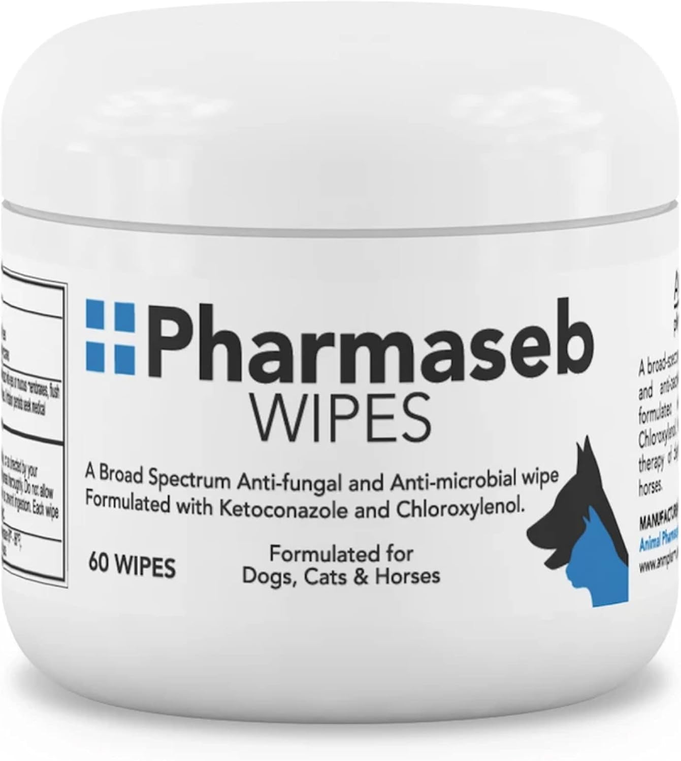 Animal Pharmaceuticals Pharmaseb Medicated Wipes for Cats and Dogs - Formulated with Chloroxylenol and Ketoconazole - Pet Wipes for Itchy or Acne Prone Skin Relief and Hot Spot Treatment - 60 Count