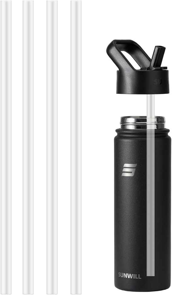 Plastic Straws Reusable for SUNWILL Water Bottle, 4PCS Transparent Replacement Set, BPA Free and Easy to Clean for Daily Use
