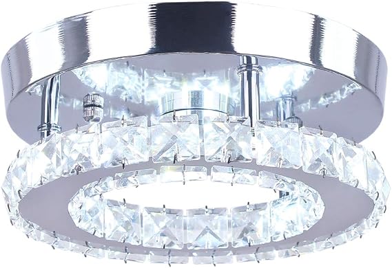 7.9" Crystal Round Flush Mount Ceiling Light LED Cool White