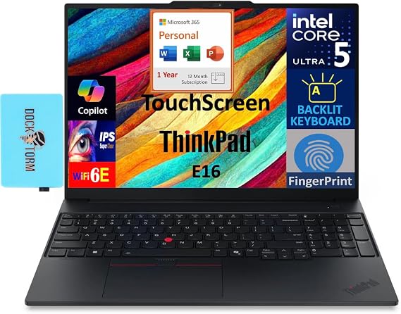 Lenovo ThinkPad E16 Gen 3 Business Laptop 16.0" Touchscreen WUXGA IPS 300 nits (Intel Ultra 5-225U 6-Core 2.00GHz, 8GB DDR5, 512GB PCIe SSD, Backlit KB, FP, Win11P) w/MS 365 Personal, DKZ Hub