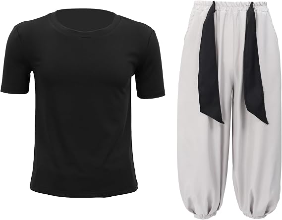 C-ZOFEK Men's US Size Anime Cosplay Costume Outfits Black Stretchy Top Baggy Pants