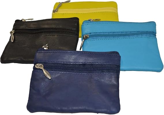 LB LEATHERBOSS Leather Coin Purse/Mini Wallet/Key Pouch - 2 Zippered Sections