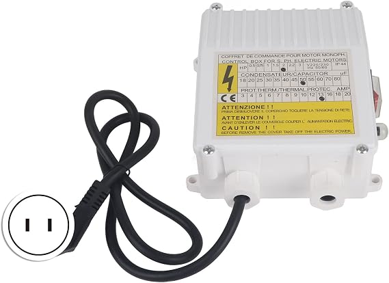 Pump Control Box, built in thermal circuit breaker switch control 1500W 110V US plug for deep well submersible pumps household suction use ABS housing