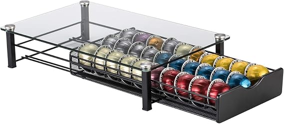 Vertuo Capsule Holder Drawer for Nespresso With Glass For Cabinet Vertuoline Pod Storage Rack For Counter (Class-30 Pods)