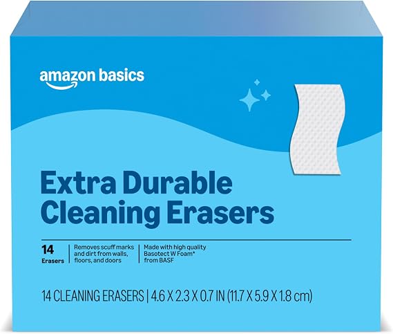 Amazon Basics Extra Durable Cleaning Erasers, Removes Scuff Marks and Dirt from Walls, Floors and Doors, 2 Packs of 7