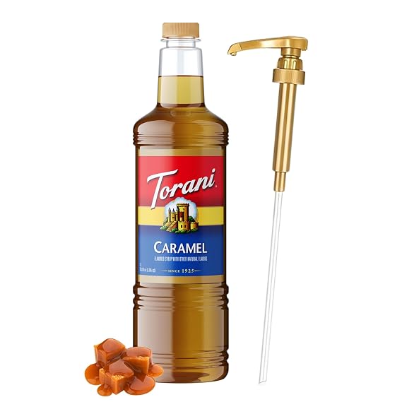 Torani Caramel Syrup 1L with Pump Lattes, Frappes & Cocktails