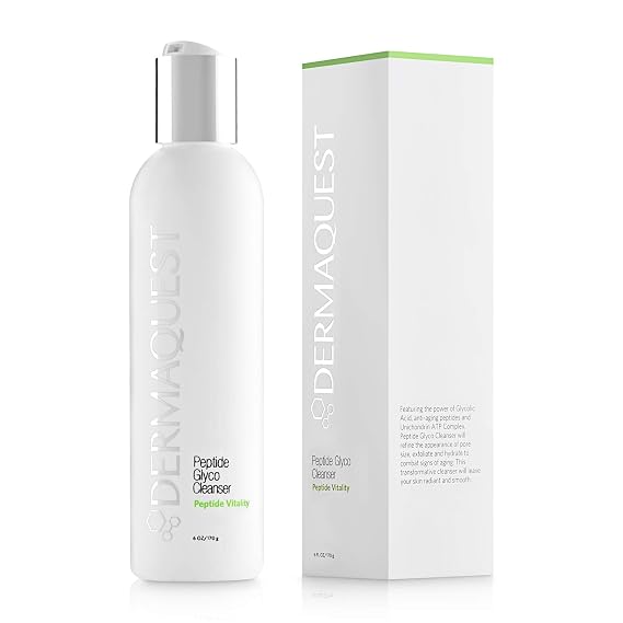 DermaQuest Peptide Vitality Peptide Creamy Glyco Cleanser - 15% Glycolic Acid Exfoliating Face Wash Pore Cleanser - Face Cleanser for Women & Men - Remove Fine Lines & Wrinkles (6 oz)