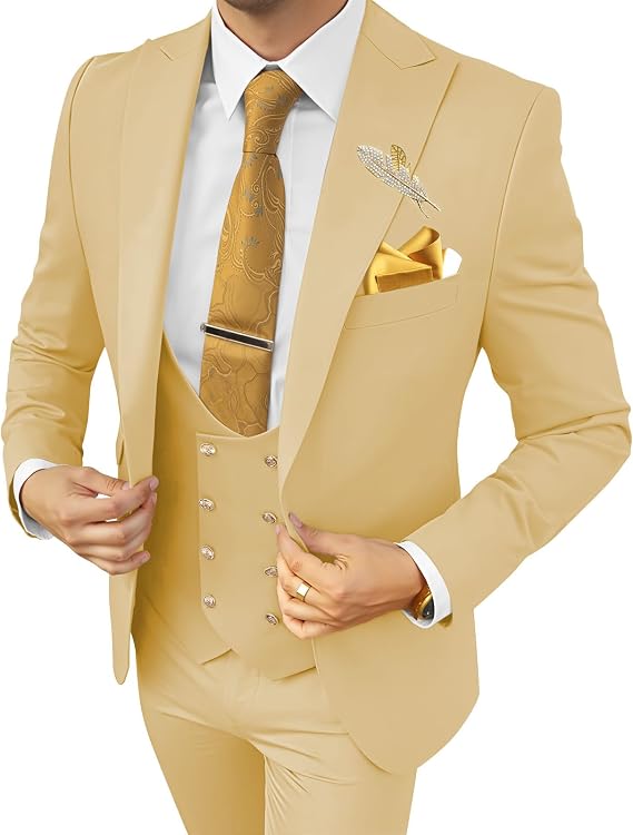 Men's Suits 3 Piece Slim Fit Suits for Men Double Breasted Blazer Vest Pants Set Business Wedding Prom Suit