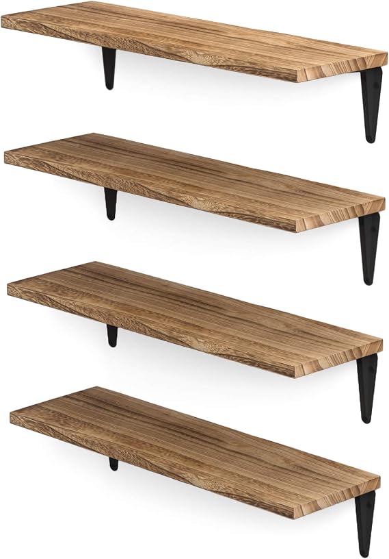 Wallniture Arras Floating Shelves for Wall Storage, Wood Wall Shelves for Kitchen Organization and Storage, Set of 4, 17"x6" Burned Finish