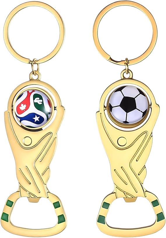 2 Pcs 2026 World Cup Trophy Keychain Bottle Openers Set, 2-in1 2026 World Cup Football Keyrings Bottle Openers, Soccer Ball Trophy Keychains for Men & Women Football Fan Accessories Gifts