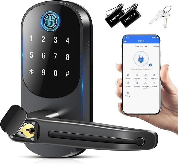 Smart Door Lock, Fingerprint Door Lock, 12-in-1(Fingerprint/passcode/APP/IC Card/Key) Password Bluetooth Smart Locks,Biometric Electronic Smart Lock for Home, Office, Hotel Office, Apartment