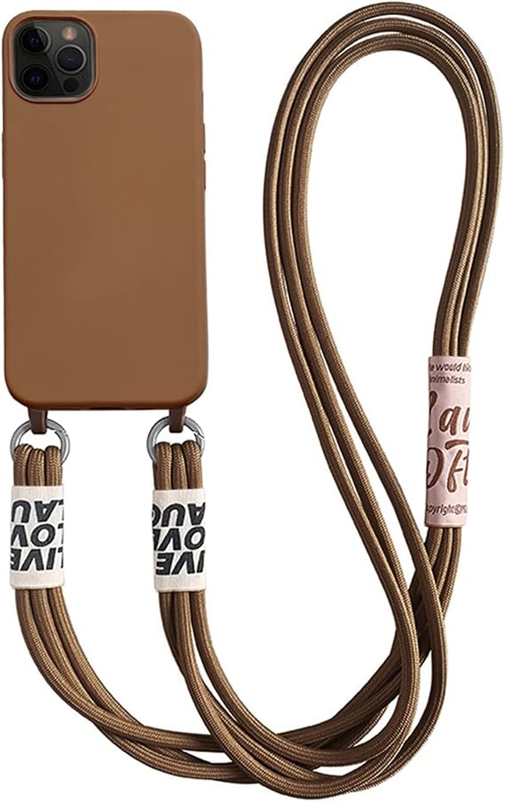 Silicone iPhone 13 Pro Case with Phone Lanyard, Long Crossbody Strap, Universal Lanyard Neck Strap Protective Case Cover (Brown, iPhone 13 Pro)