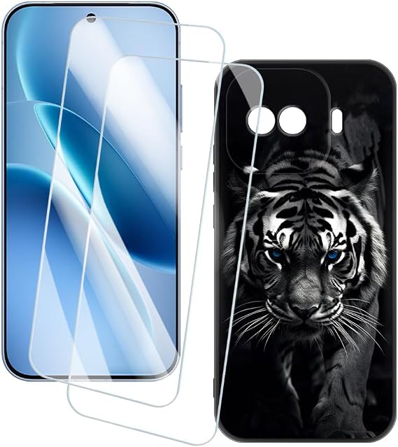 2 Pack Screen Protector + Case Compatible with Vivo iQOO Z11 Turbo 5G 6.59 inch Artistic Custom Print Cover and Tempered Glass Film Anti-Scratch Tiger