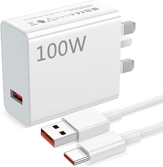 100W USB Plug Turbo Charger for Xiaomi 17 Pro Max 15 14 Ultra | POCO F6 X7 F7 Pro with 6A Type C Charging Cable 1M Fast Wall Charger UK Power Adapter for Redmi 14C Note14 13