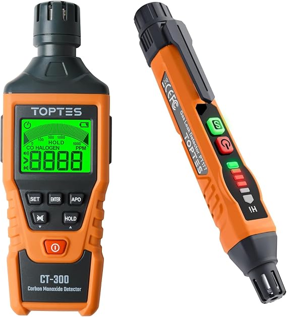TopTes PT177 Gas Leak Detector & CT-300 Carbon Monoxide Detector, Effectively detect Combustible Gases & Carbon Monoxide, to Protect Your Safety, for Home, car, and Travel