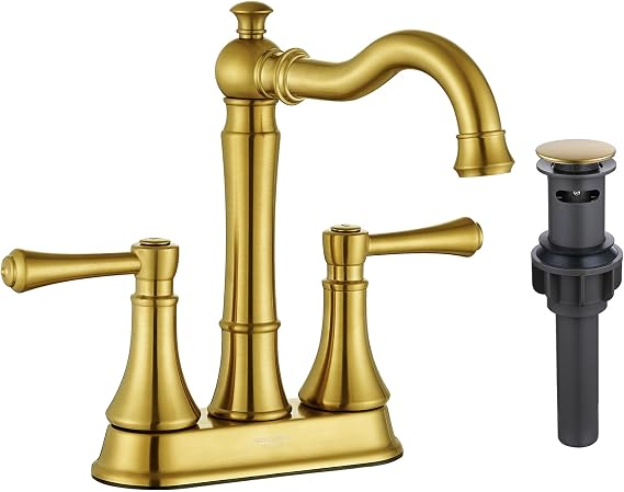 4-Inch Centerset Brushed Gold Bathroom Faucet, Fits 2 or 3-Hole Sinks