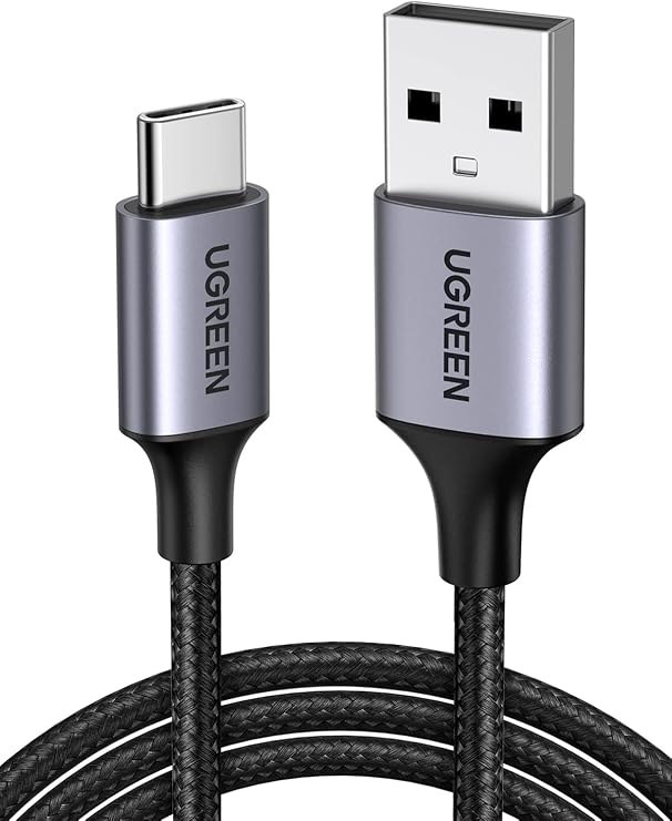 UGREEN 2.0 A USB-A & USB-C Örgülü Şarj ve Data Kablosu, 25 Santimetre, Siyah, 60124