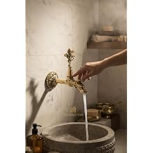 İSAOĞLU YAPI Motifli Kurna Musluğu, Vintage Tasarım, Melek Motifli, Duvardan Armatür, Gold Pirinç