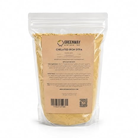 Greenway Biotech, Inc. Chelated Iron DTPA 11% - for Alkaline Soils (pH 4.0-7.5) - 100% Water Soluble Fertilizer for Citrus, Lawns & Hydroponics - Corrects Iron Chlorosis - Made in USA - 5 Pounds
