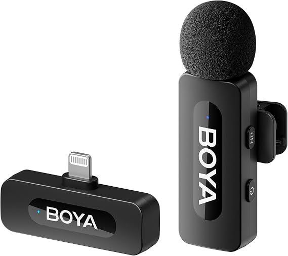 BOYA BY-V1 Wireless Lavalier Microphone for iPhone, Mobile Phone Microphone iPhone Wireless, 100m Range, Mini Lapel Mic for Podcast, Video, Vlog, YouTube, TikTok