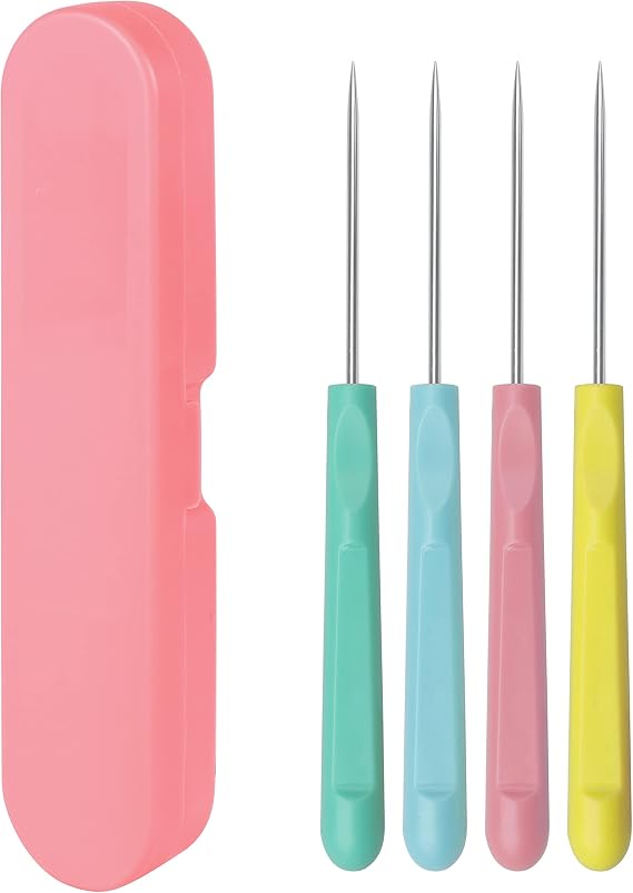 4 Pcs Cookie Scribe Needles, 5.2 Inch Icing Tools, Pink | Stainless Steel Tips, for Icing Detail Work, Popping Bubbles, Cake and Cookie Decorating
