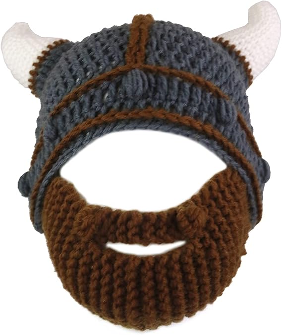 Kids Toddlers Viking Beard Beanie Barbarian Knit Hat Viking Horns Bearded Caps Funny Costume Hats